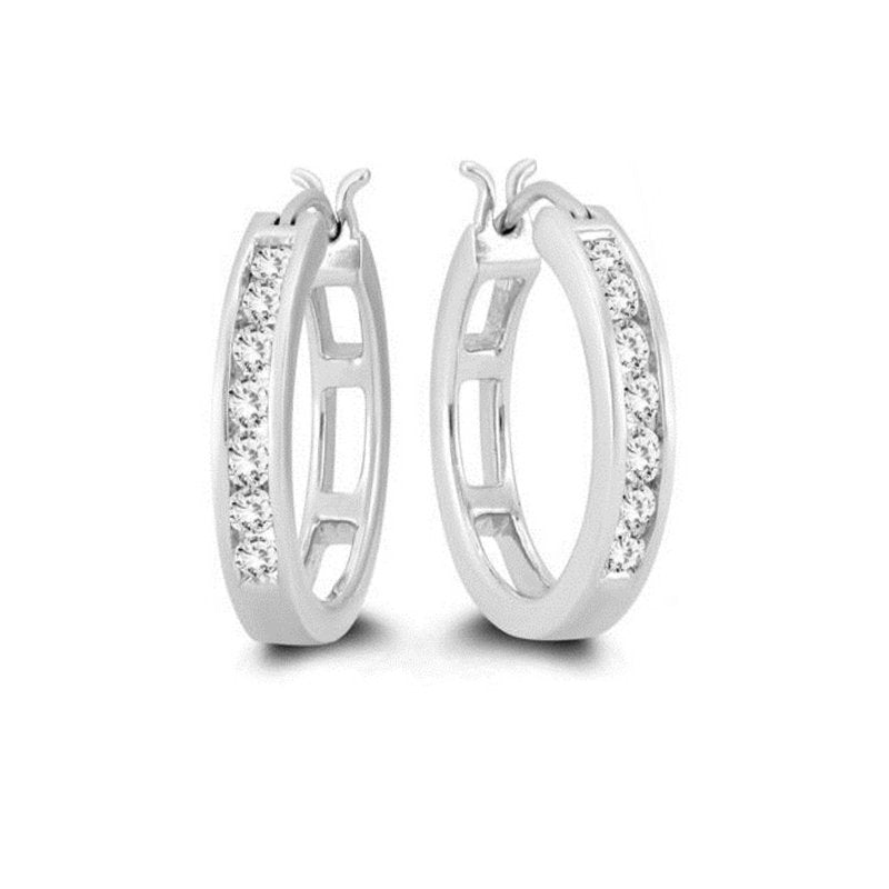 0.50 Ctw Sterling Silver Lab Grown Channel Set Huggies