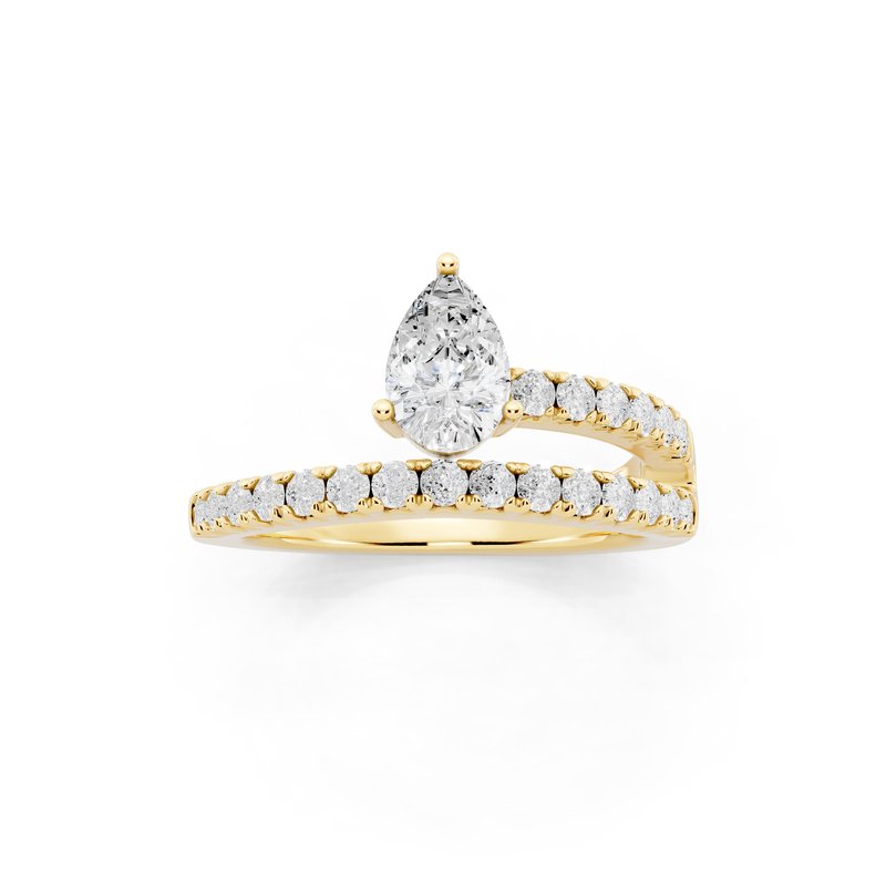 1.00 Ctw 14Kt Yellow Gold Centre Pear and Side Round Fashion Ring