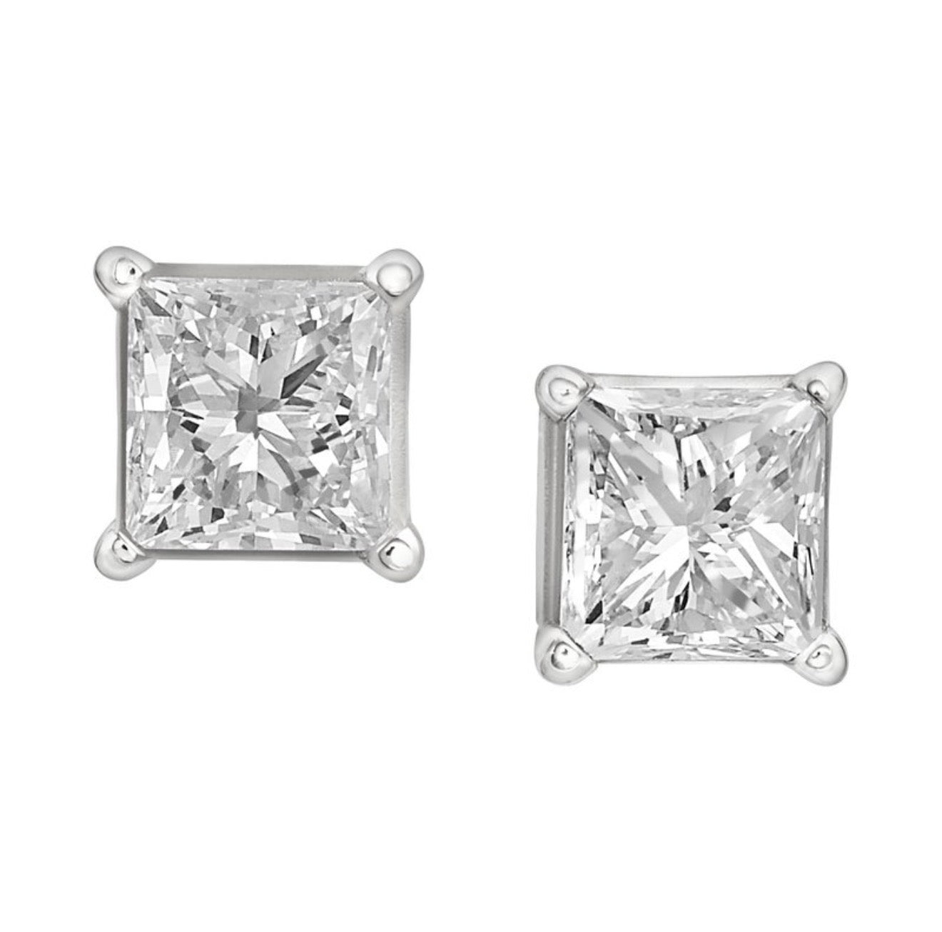 1 Ctw 14Kt Yellow Gold Lab Grown Princess Solitaire Stud