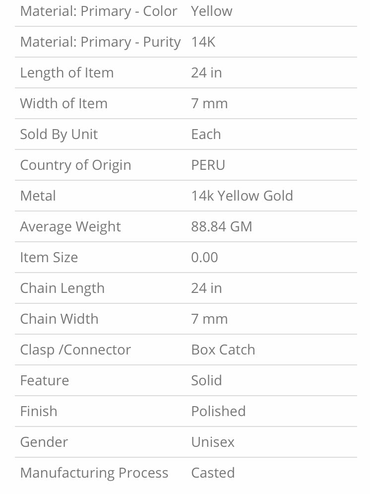 14 karat yellow gold HEAVY curb link chain.