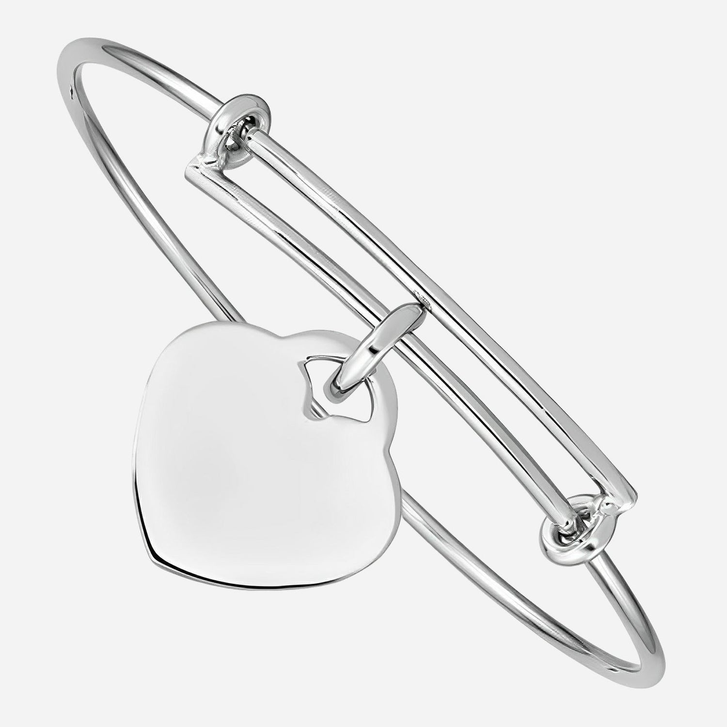 Sterling silver bangle bracelet with heart.
