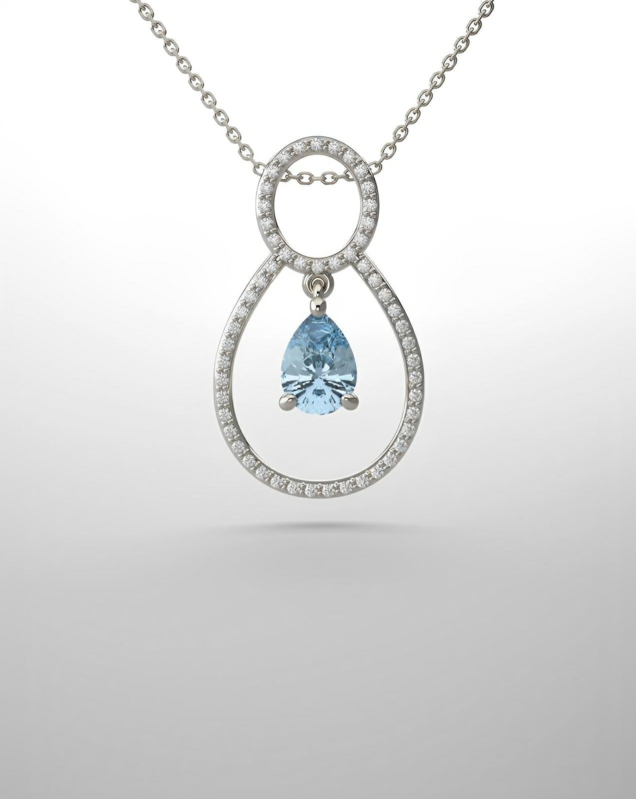 Color gem pendant, white gold, aquamarine and diamond