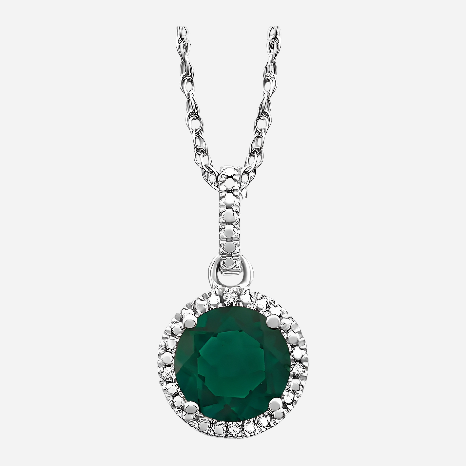 Sterling Silver Lab-Grown Emerald & .01 CTW Natural Diamond 18" Necklace