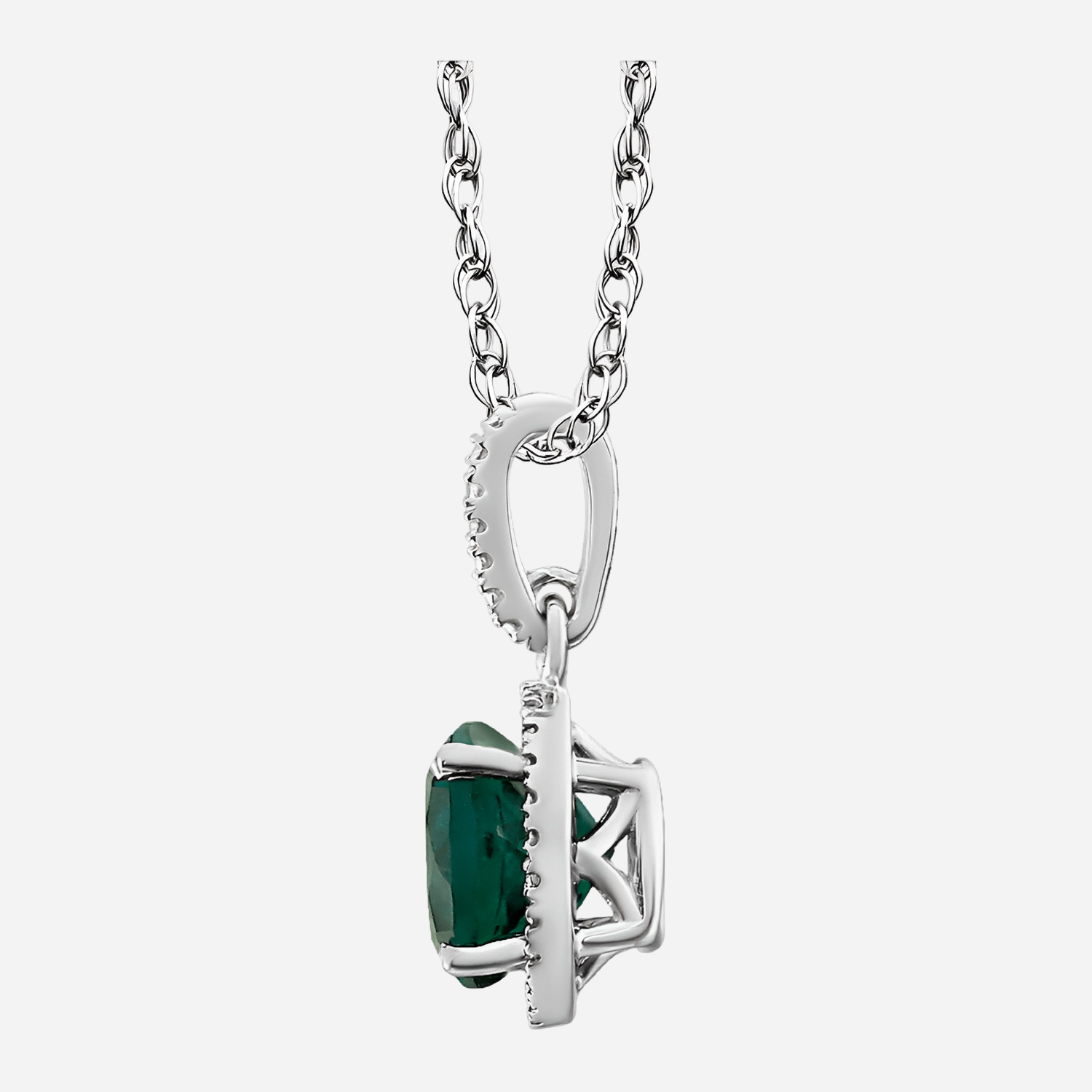 Sterling Silver Lab-Grown Emerald & .01 CTW Natural Diamond 18" Necklace