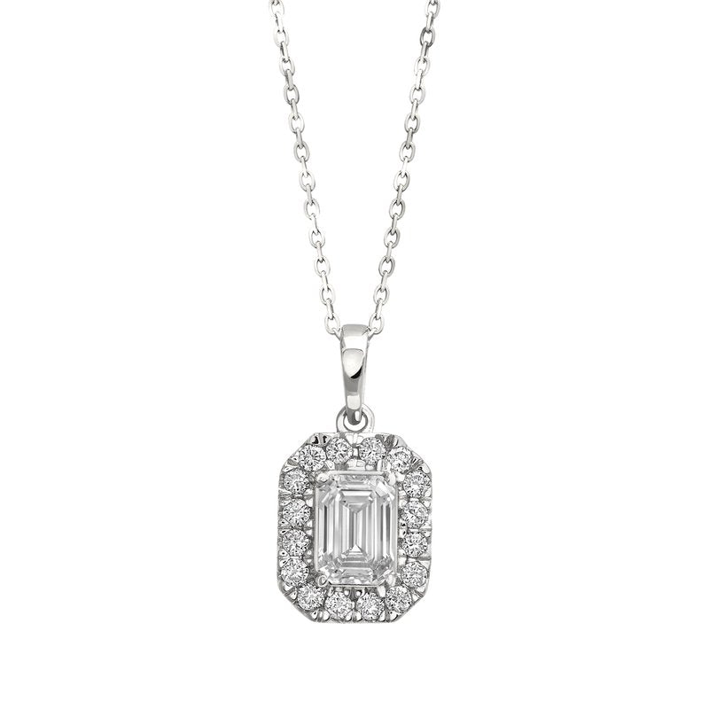 1/2 Ctw 14Kt White Gold Lab Grown Emerald Halo Pendant