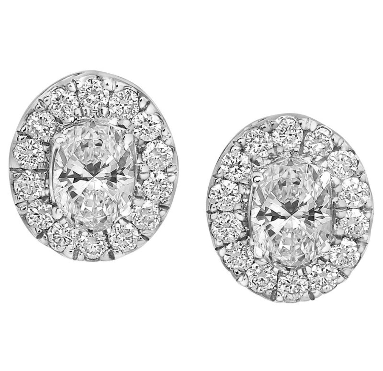 1 Ctw 14Kt Yellow Gold Lab Grown Oval Halo Earring