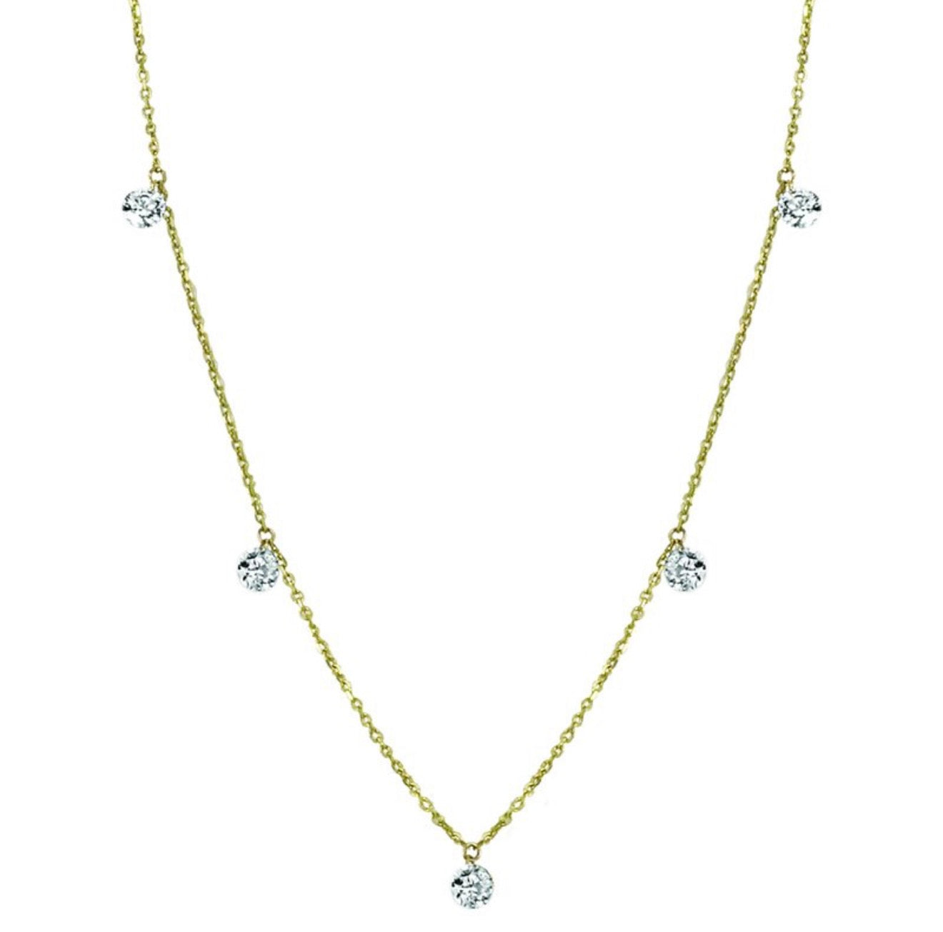1.00 Ctw 14Kt White Gold Round Drop Drill Necklace