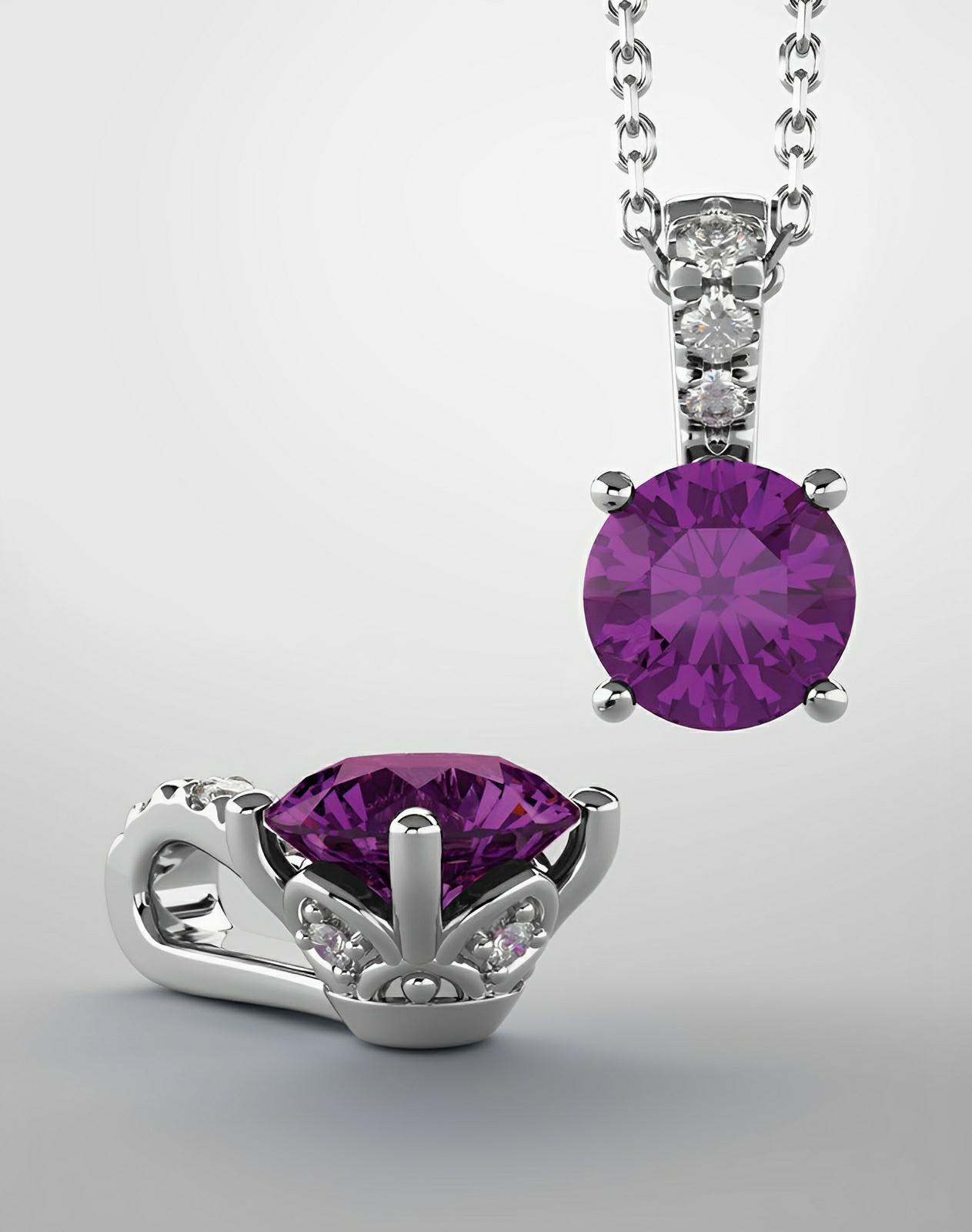 14kt white gold necklace with amethyst and diamonds