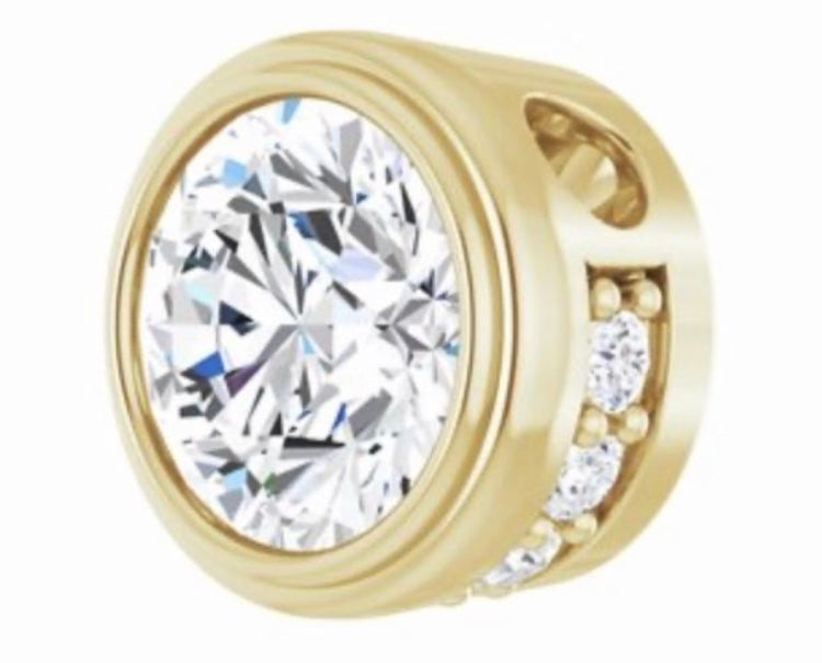 A pendant in rose gold and lab grown diamond.