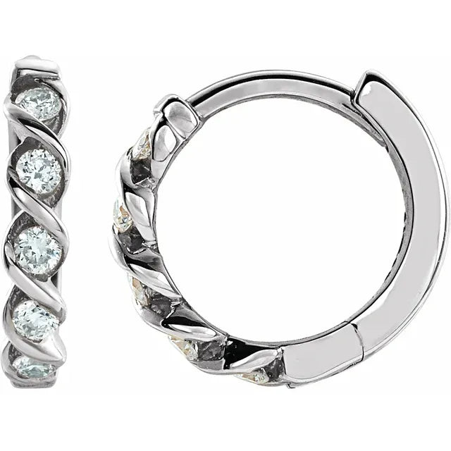 14K White 1/10 CTW Lab-Grown Diamond 9 mm Hoop Earrings
