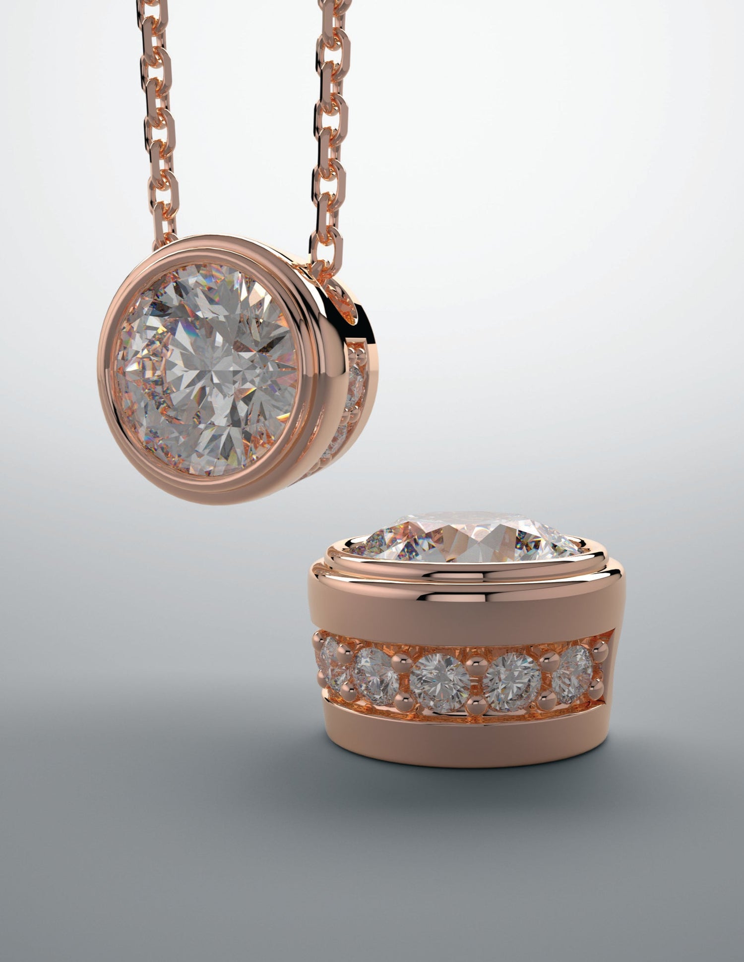 Rose gold pendant with bezel set and diamond