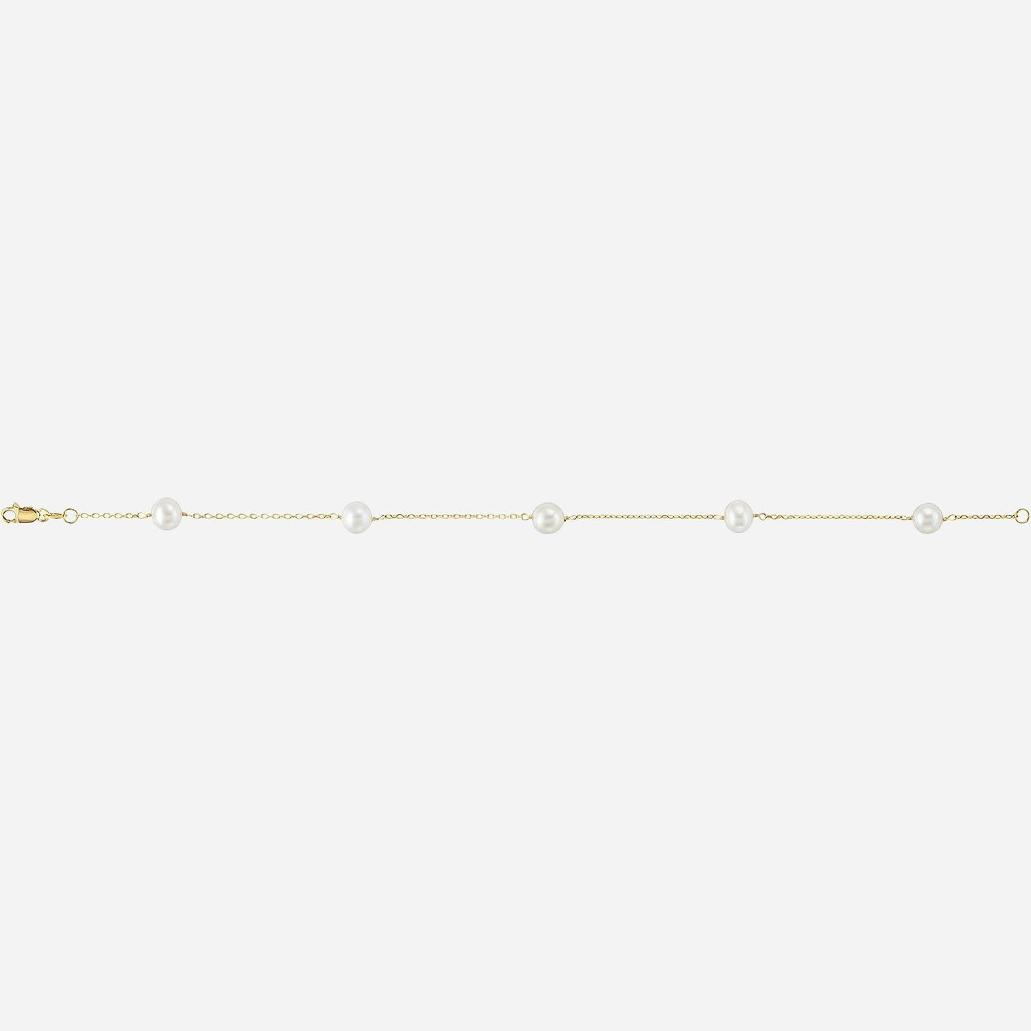 14K Yellow Cultured White Freshwater Pearl 5-Station 7" Bracelet
