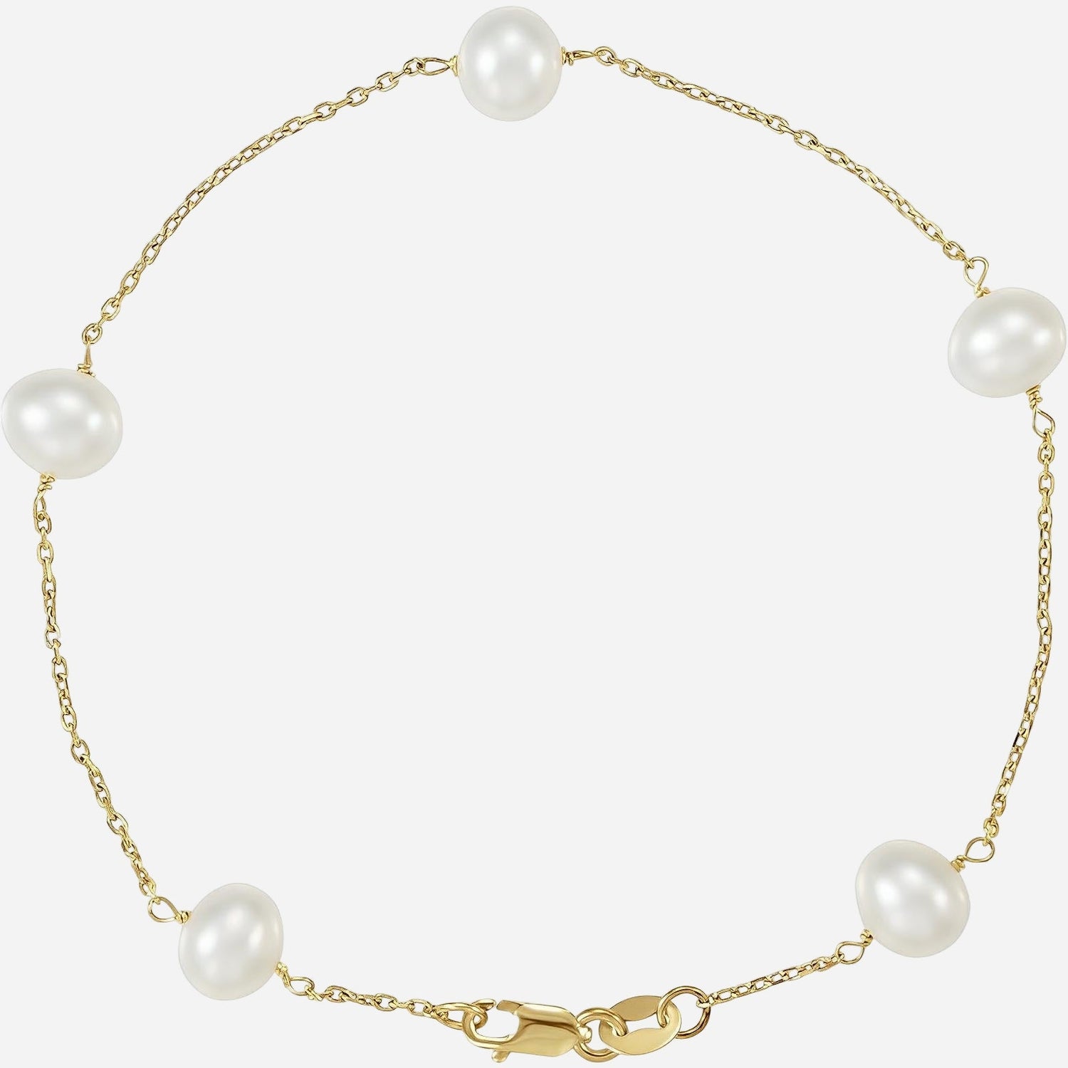 14K Yellow Cultured White Freshwater Pearl 5-Station 7" Bracelet