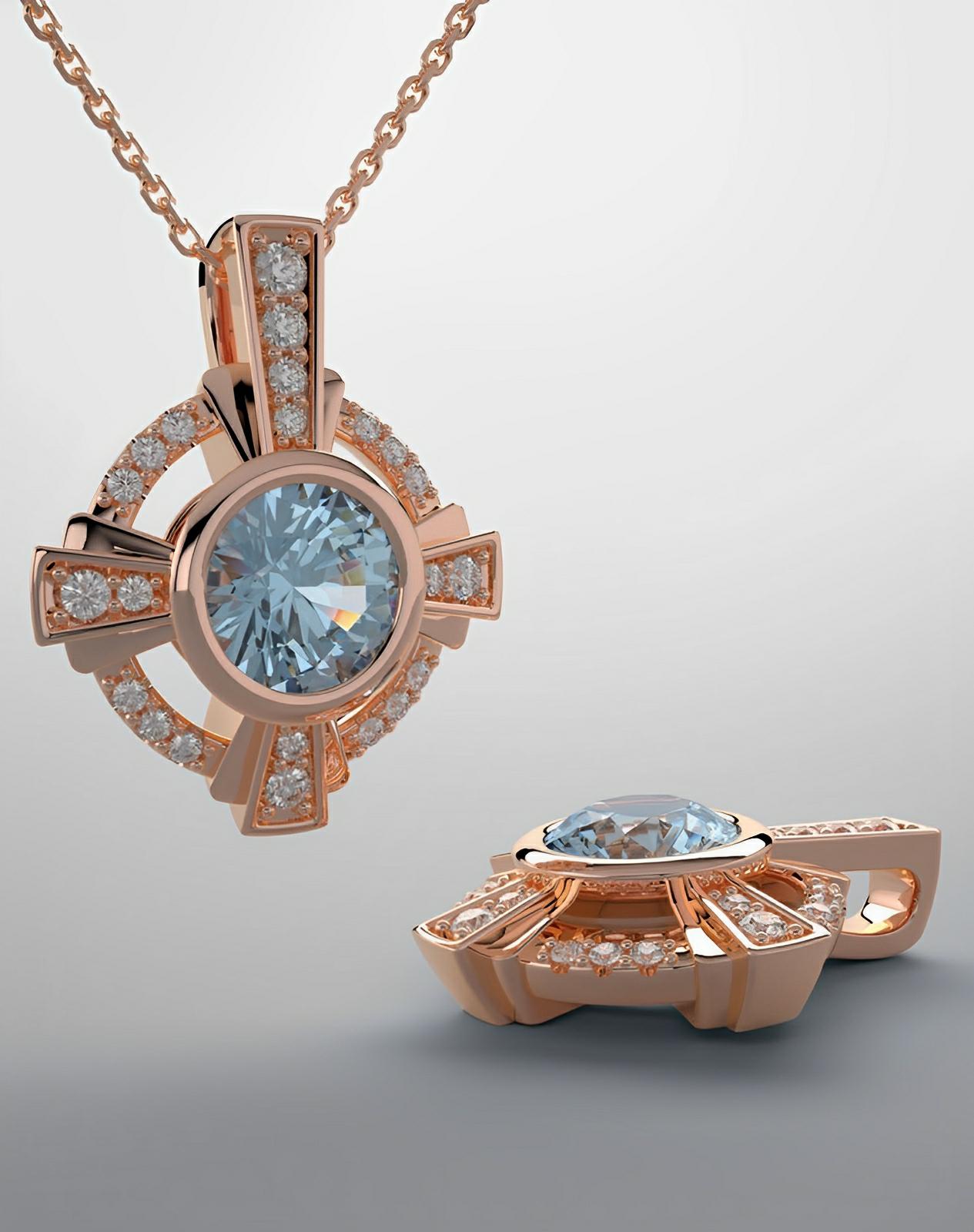 Rose gold necklace with aquamarine & diamonds