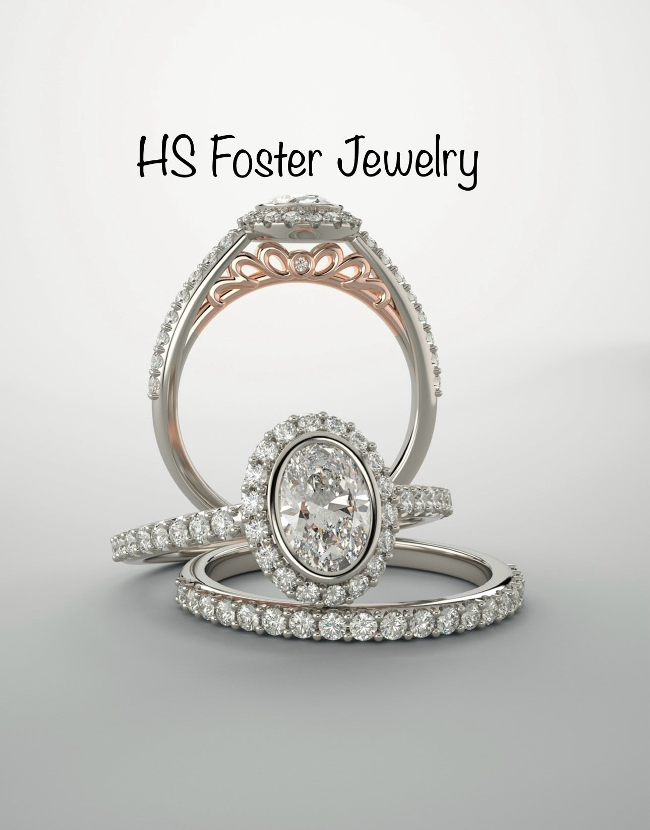 14kt White gold with rose gold in accent bridal set.