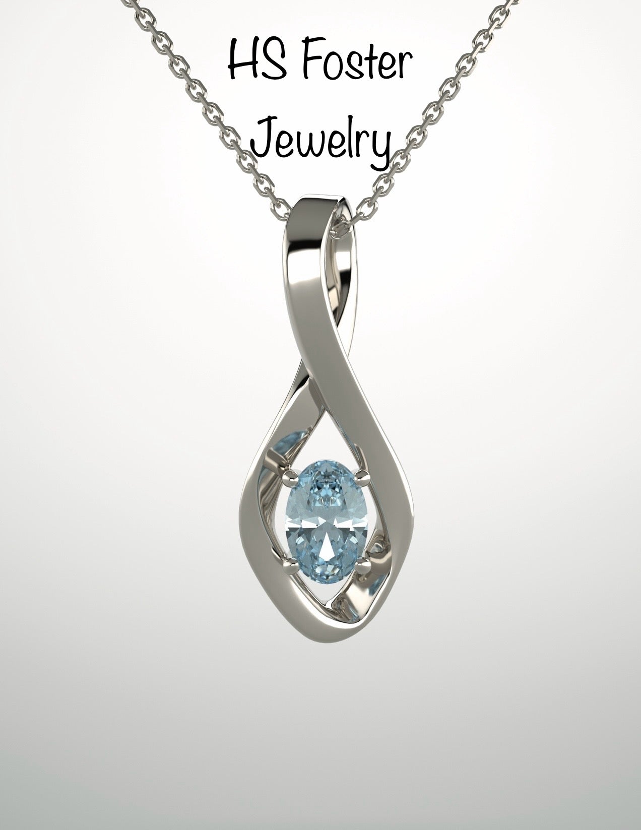 14kt White gold natural blue zircon pendant