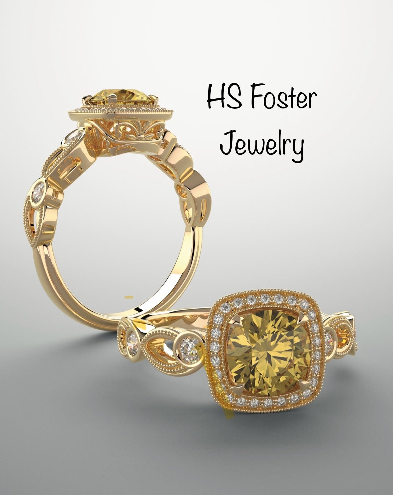 14kt Yellow gold ring with natural citrine and diamonds