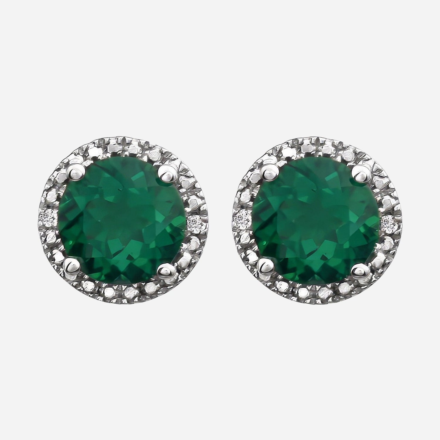 Sterling Silver Lab-Grown Emerald & .01 CTW Natural Diamond Earrings
