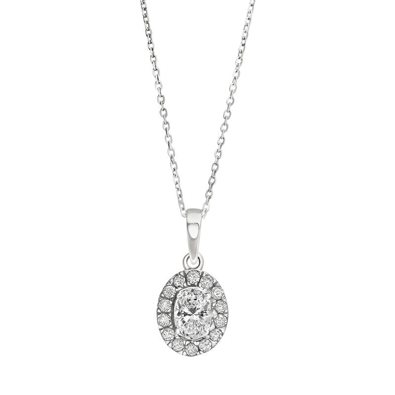 1/2 Ctw 14Kt White Gold Lab Grown Oval Halo Pendant
