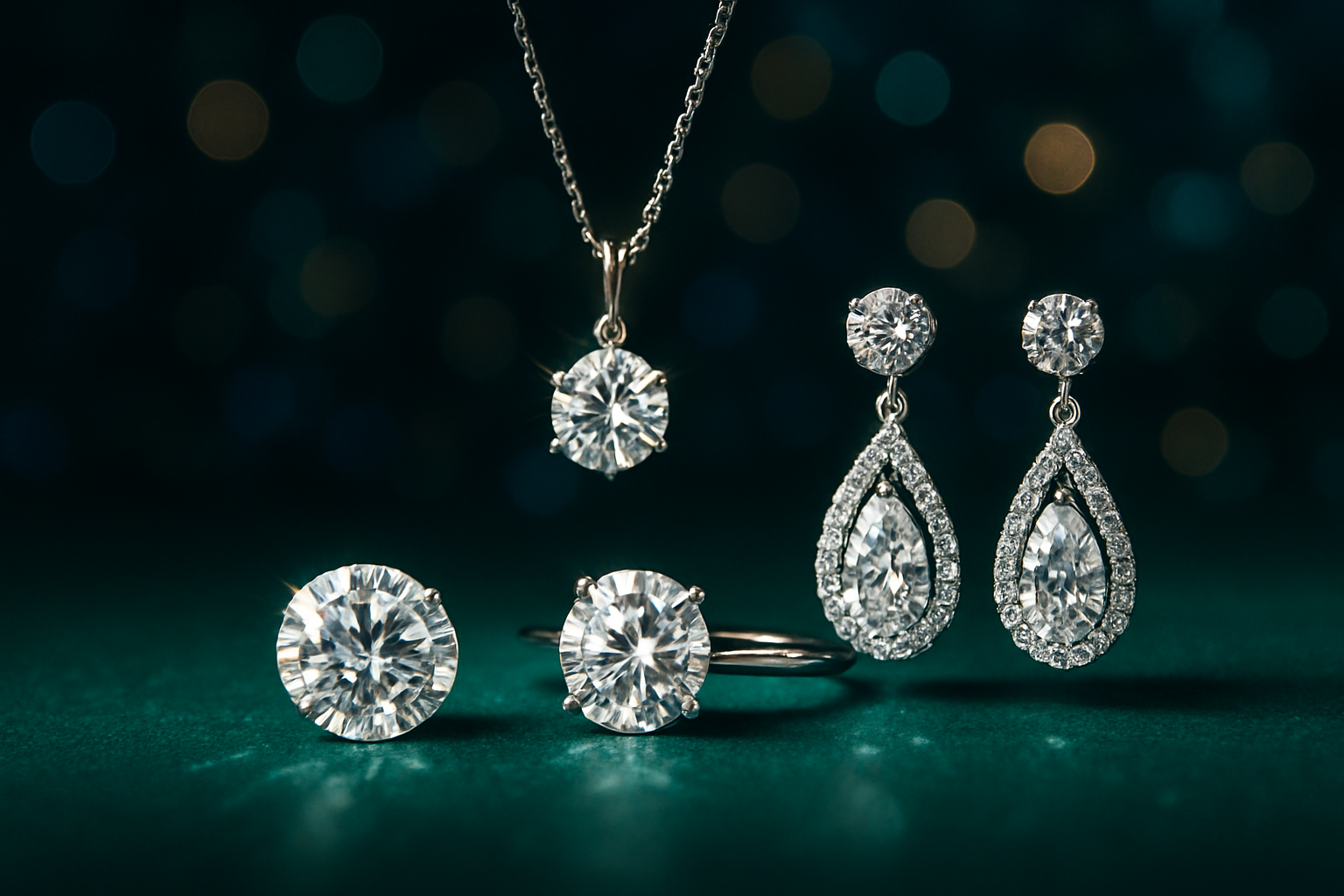 Glamorous diamond jewelry with dramatic lighting