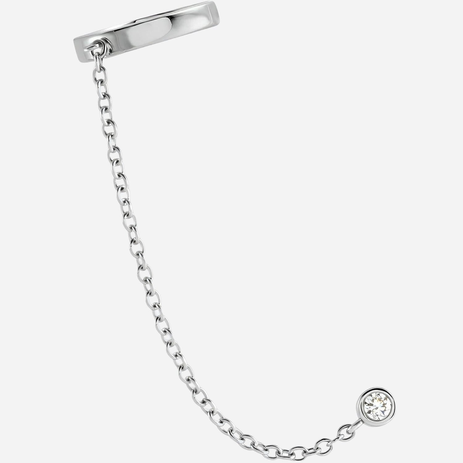 14K 1/10 CT Natural Diamond Single Ear Cuff with Chain