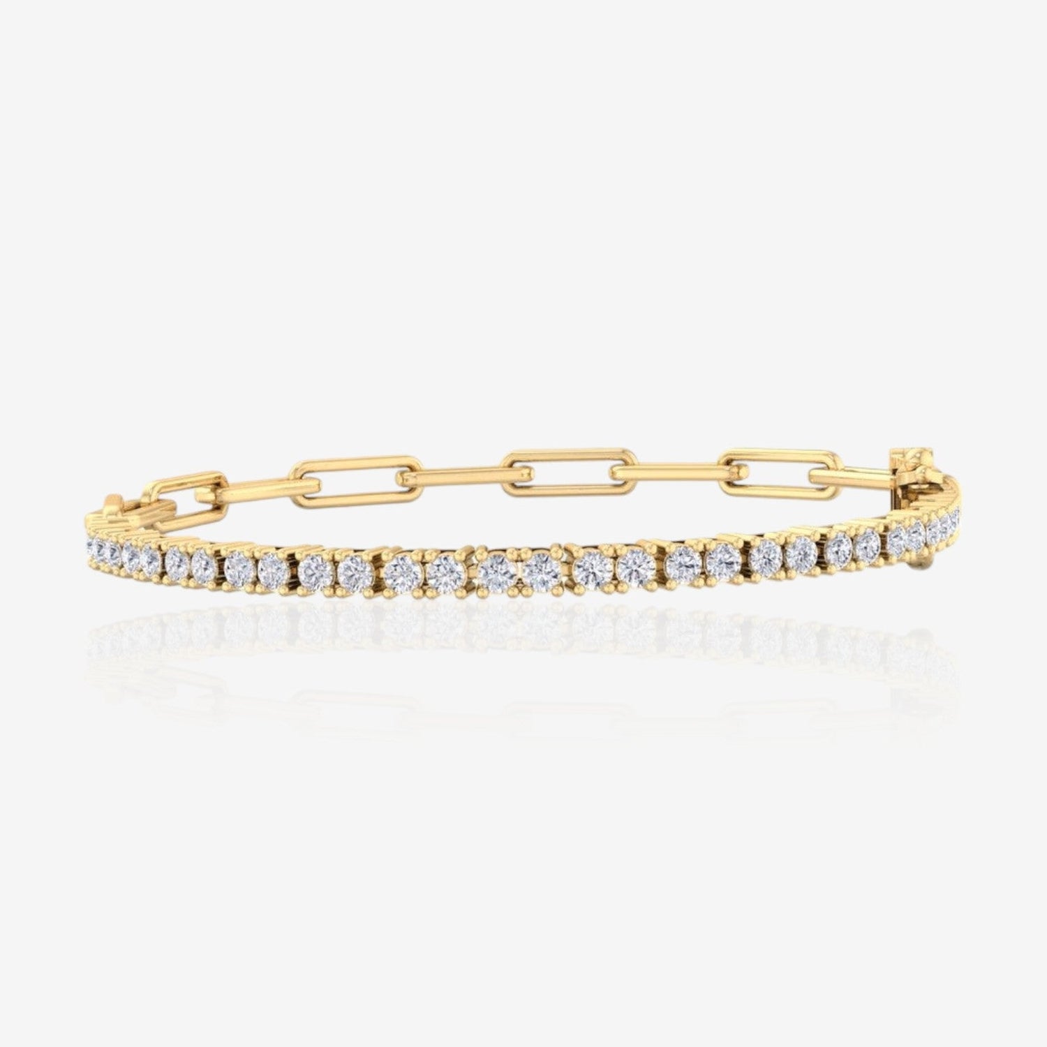 Half Lab Grown Diamond Half Paperclip Tennis Bracelet 14kt Yellow Gold